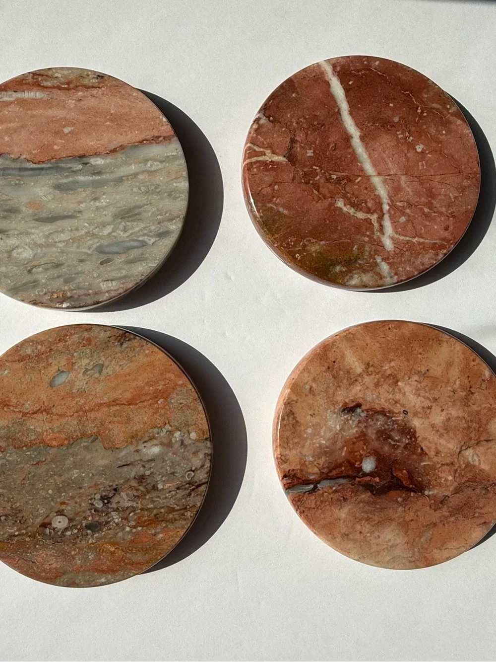 Red Marble Stone Coasters - Set of 4